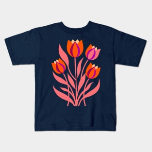 Red Tulips Floral Matisse Boho Design Kids T-Shirt